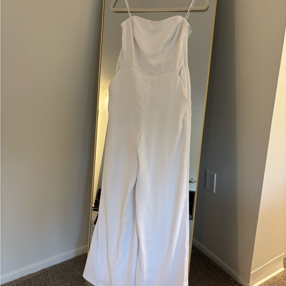 Express Pants - Elegant White Strapless Jumpsuit